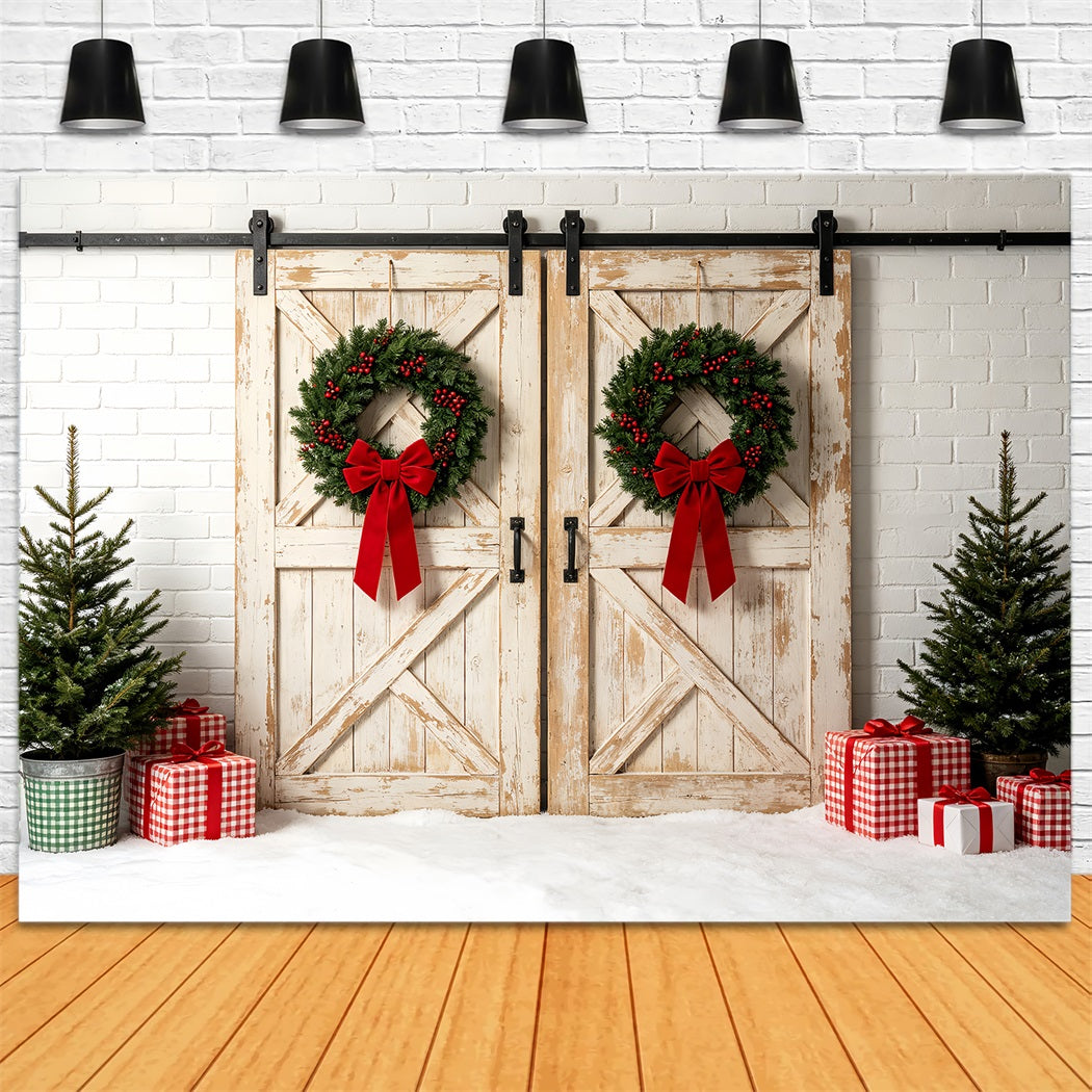 Décor Mural De Noël Couronne De Porte De Grange Blanche Décor De Noël Pour Studio ZTT69-37