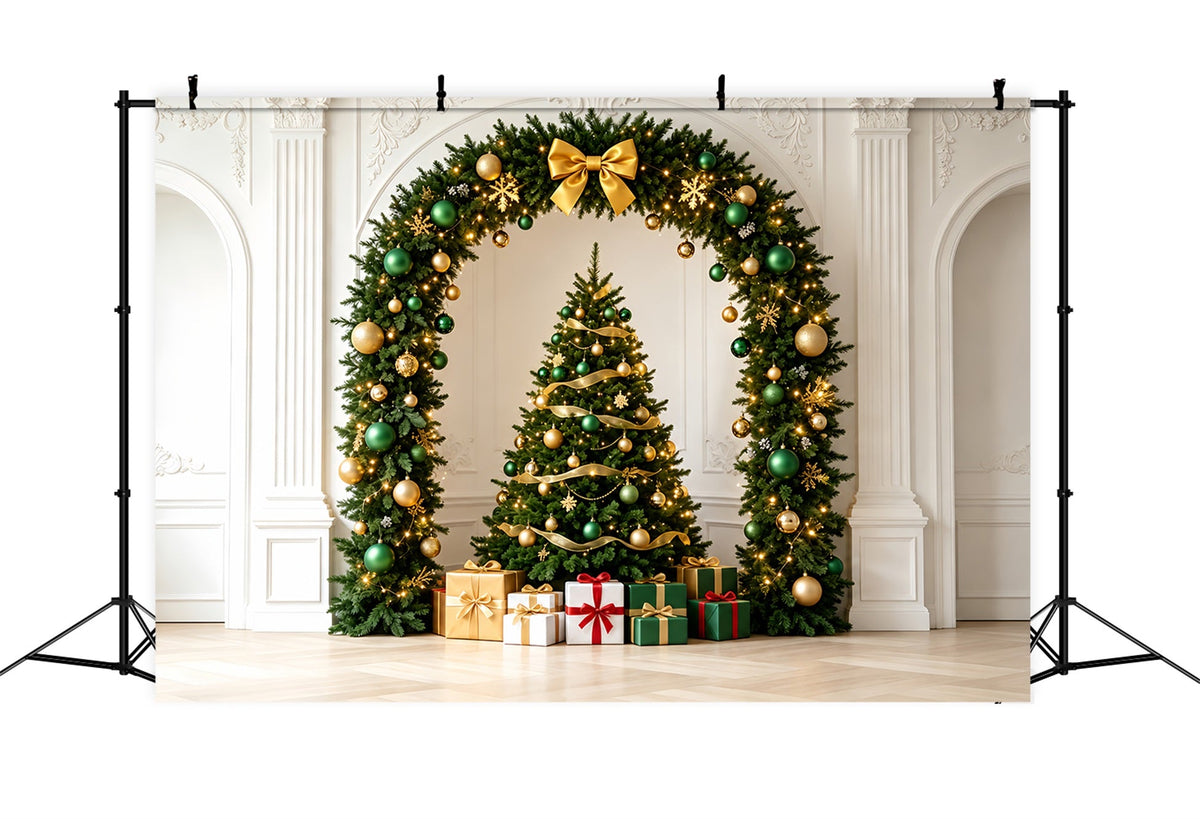 Fond De Décor De Noël Arche Élégante Verte Et Dorée Décors De Noël Pour Studio ZTT69-38
