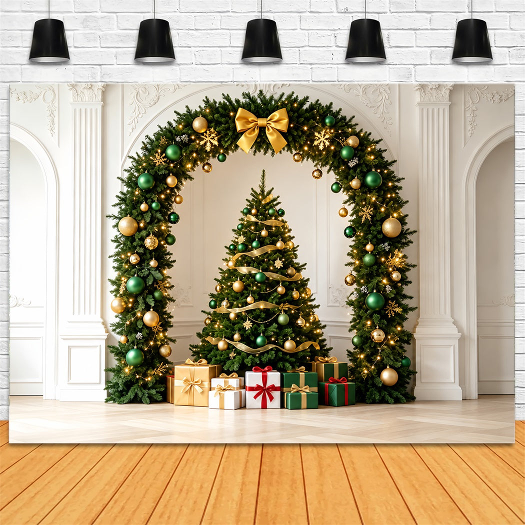 Fond De Décor De Noël Arche Élégante Verte Et Dorée Décors De Noël Pour Studio ZTT69-38
