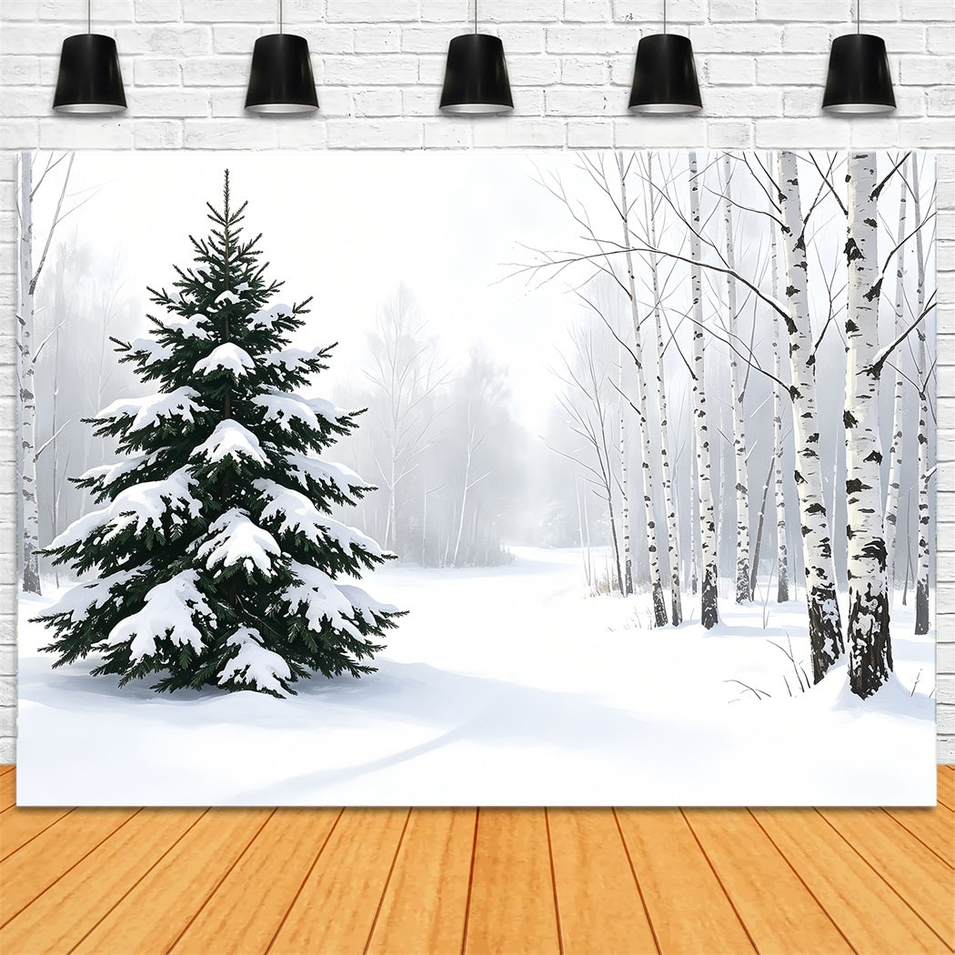 Décor De Noël Enneigé Forêt De Pins En Hiver Fond En Mousseline De Noël ZTT69-40