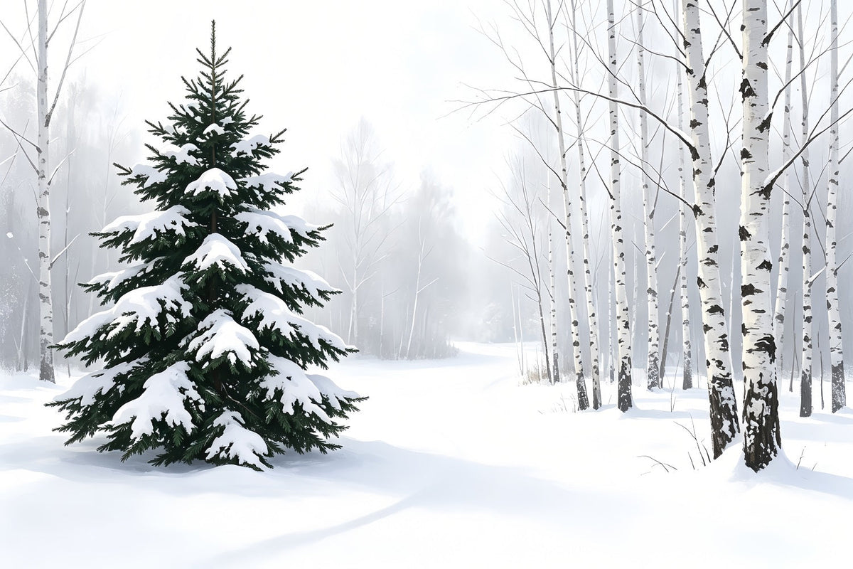 Décor De Noël Enneigé Forêt De Pins En Hiver Fond En Mousseline De Noël ZTT69-40