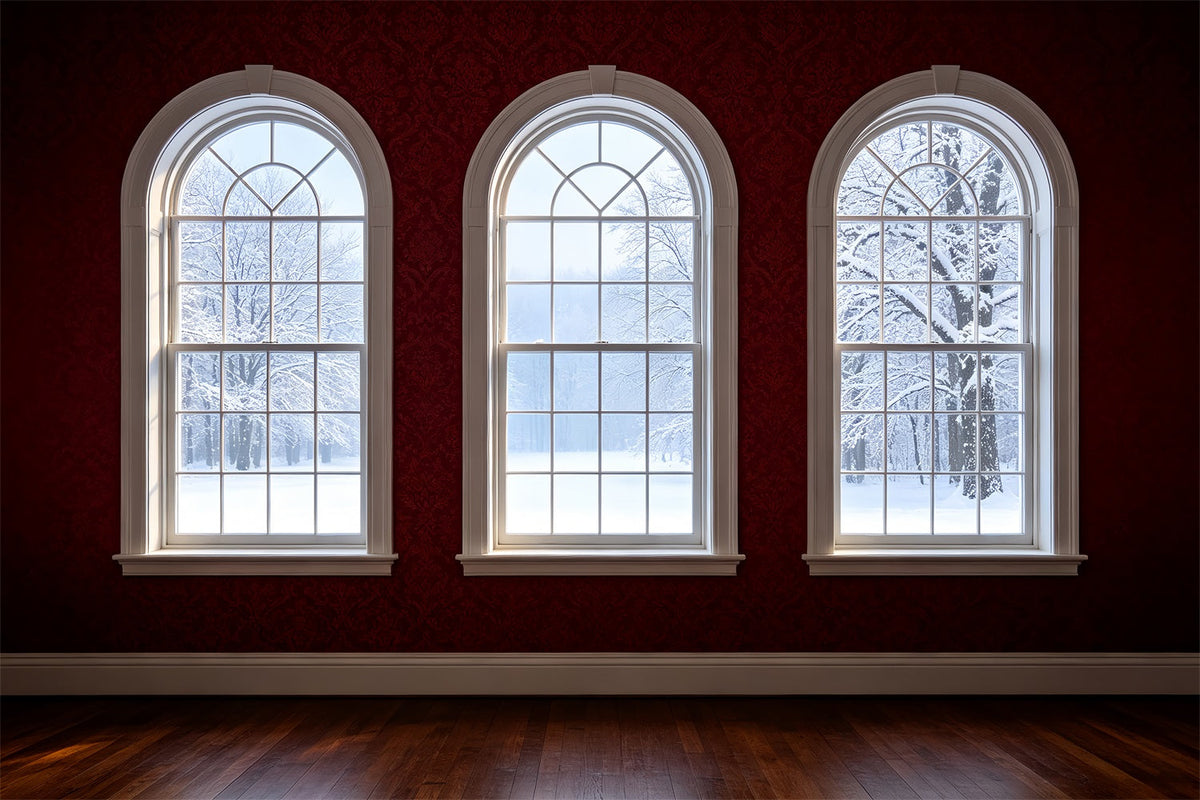 Décor De Chambre De Noël Vue Hivernale Depuis Une Fenêtre Cintrée Décor Intérieur De Noël ZTT69-41