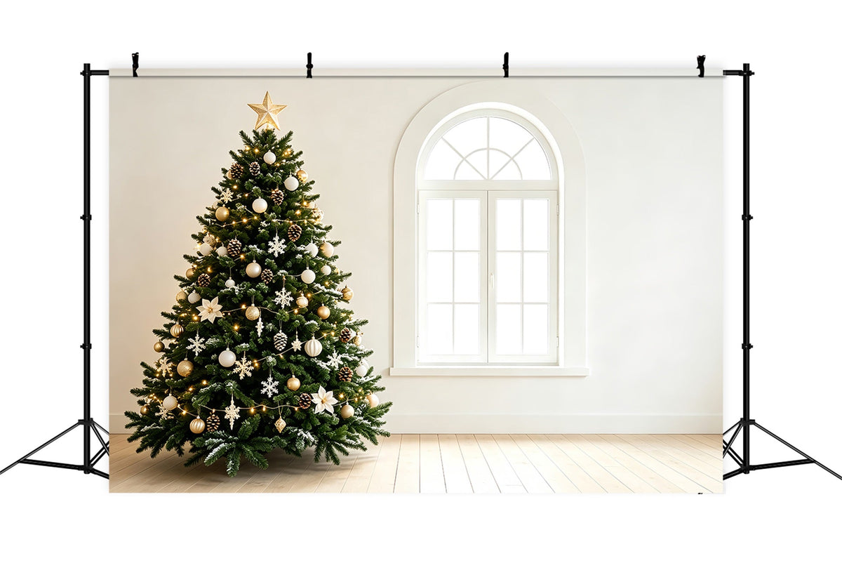 Fond De Noël Simple Intérieur Élégant Avec Fenêtre En Forme D'Arbre Fond De Noël Professionnel ZTT69-43