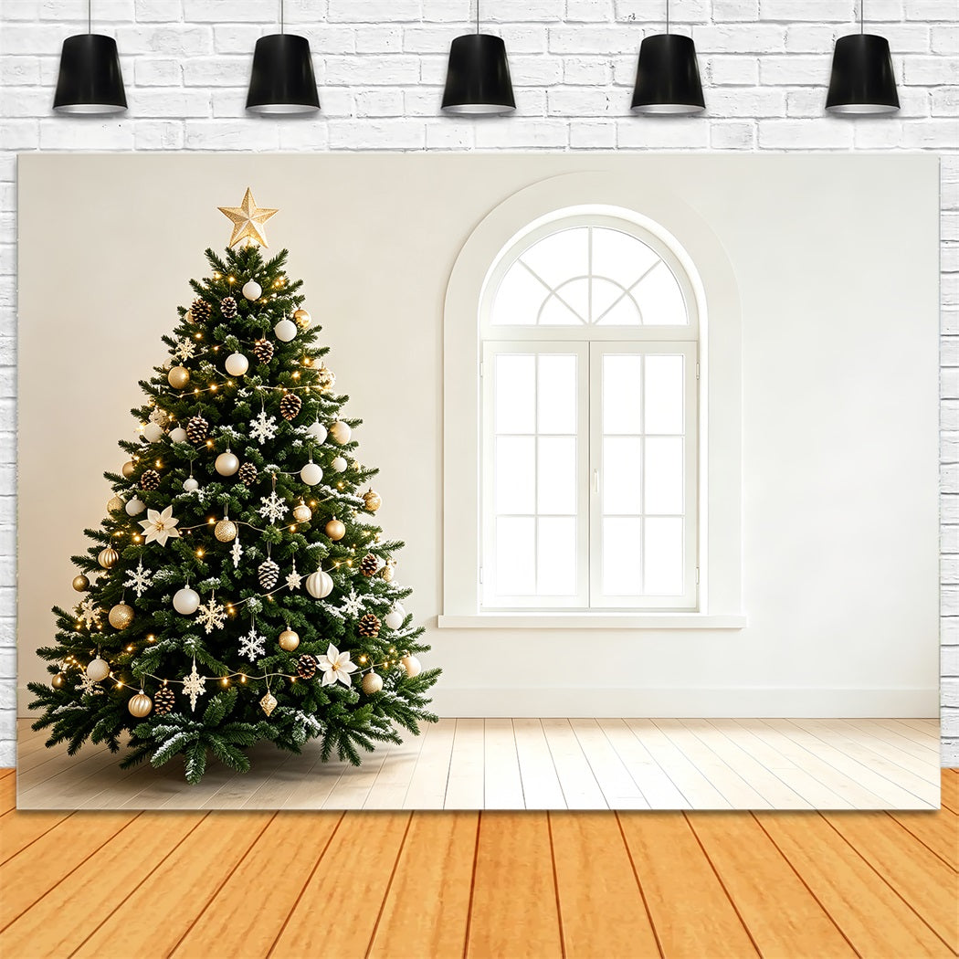 Fond De Noël Simple Intérieur Élégant Avec Fenêtre En Forme D'Arbre Fond De Noël Professionnel ZTT69-43