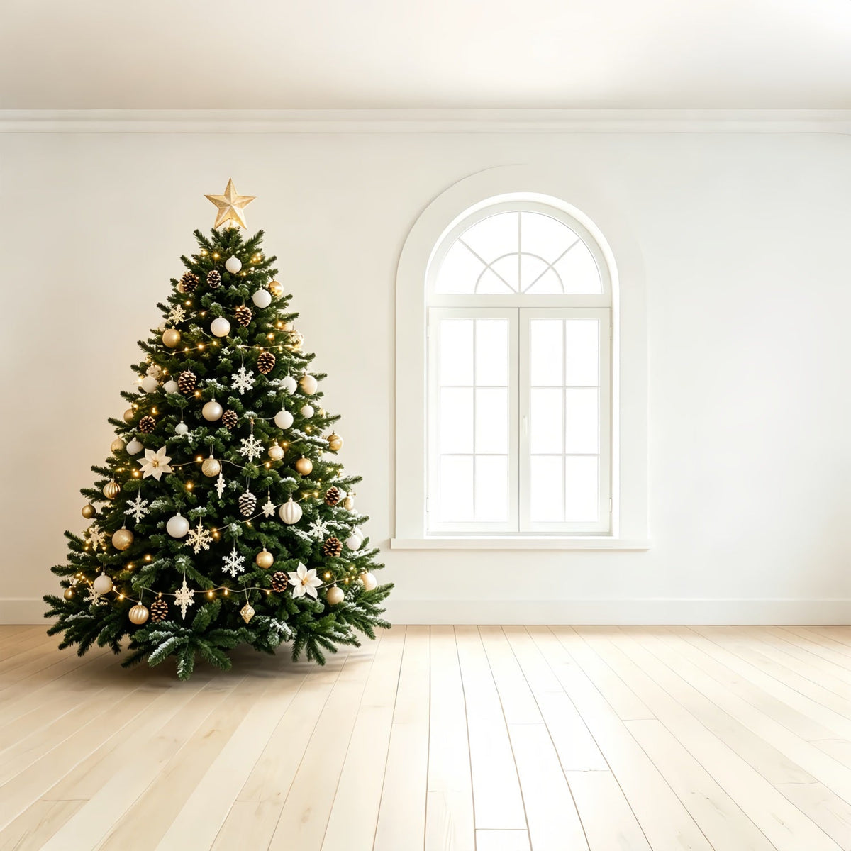 Fond De Noël Simple Intérieur Élégant Avec Fenêtre En Forme D'Arbre Fond De Noël Professionnel ZTT69-43