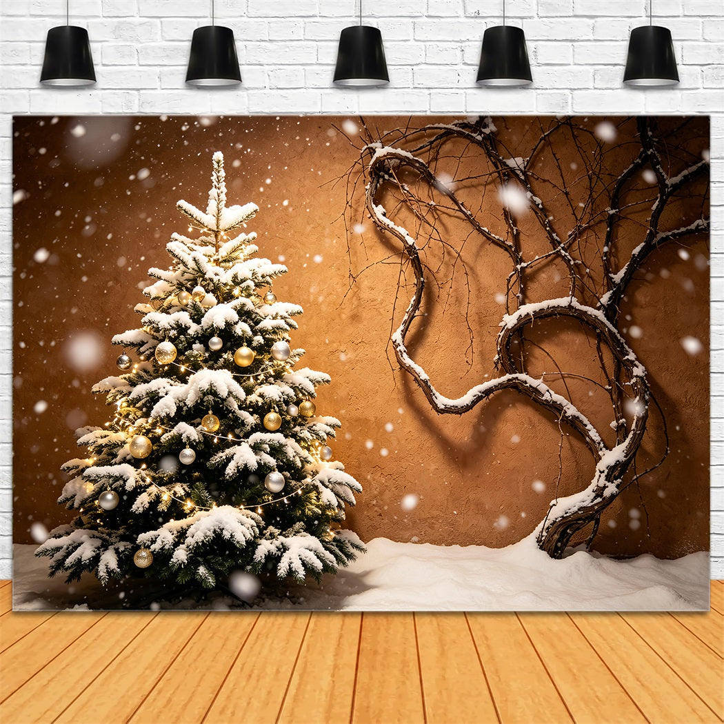 Fond De Sapin De Noël Mur De Vigne D'Arbre Enneigé Fond Mural De Noël ZTT69-44