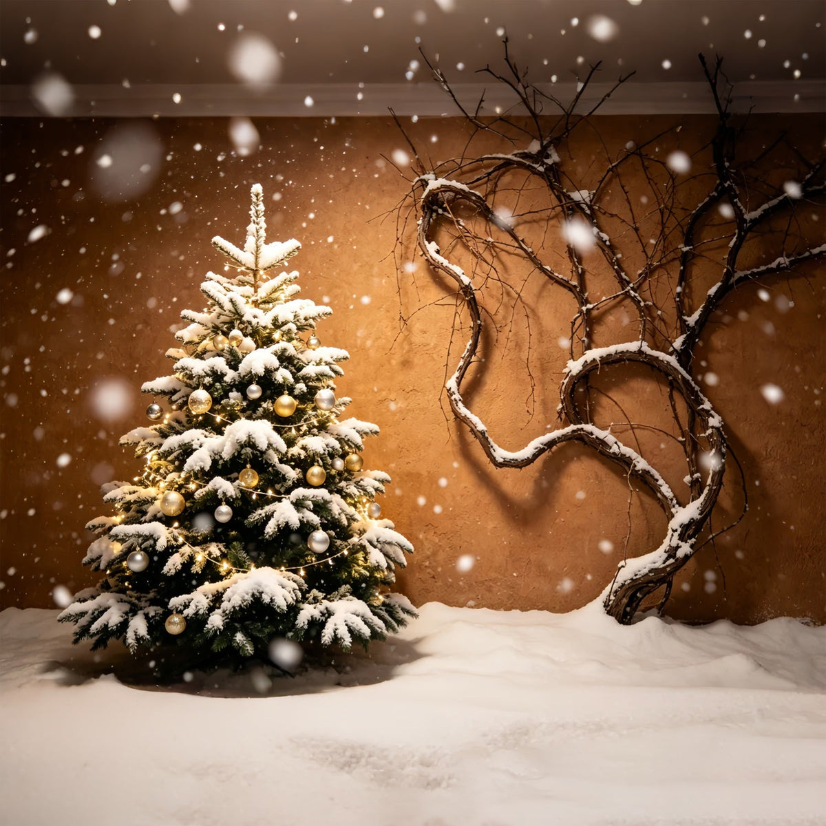 Fond De Sapin De Noël Mur De Vigne D'Arbre Enneigé Fond Mural De Noël ZTT69-44