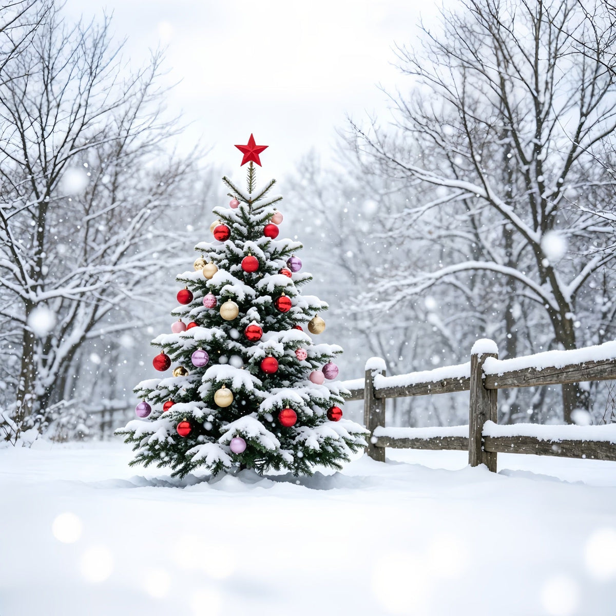 Décor De Neige De Noël Paysage D'Arbres De Forêt Enneigée Toiles De Fond En Mousseline De Noël ZTT69-48