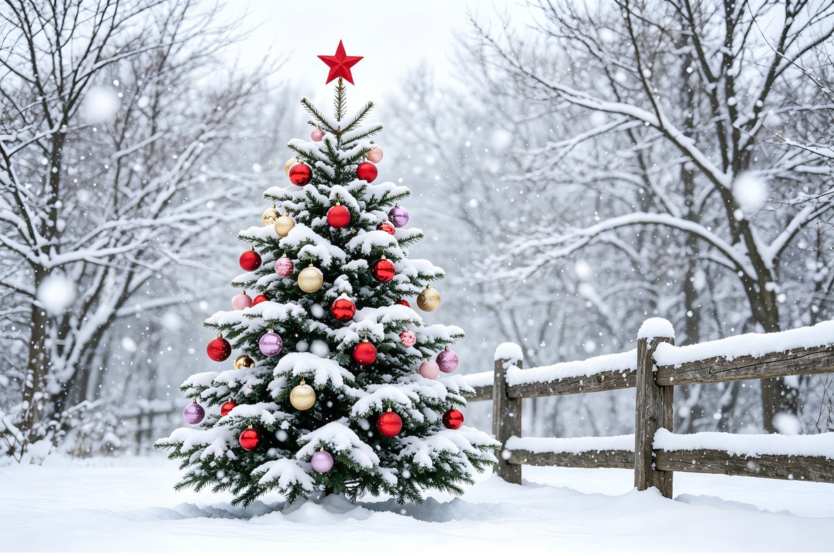Décor De Neige De Noël Paysage D'Arbres De Forêt Enneigée Toiles De Fond En Mousseline De Noël ZTT69-48