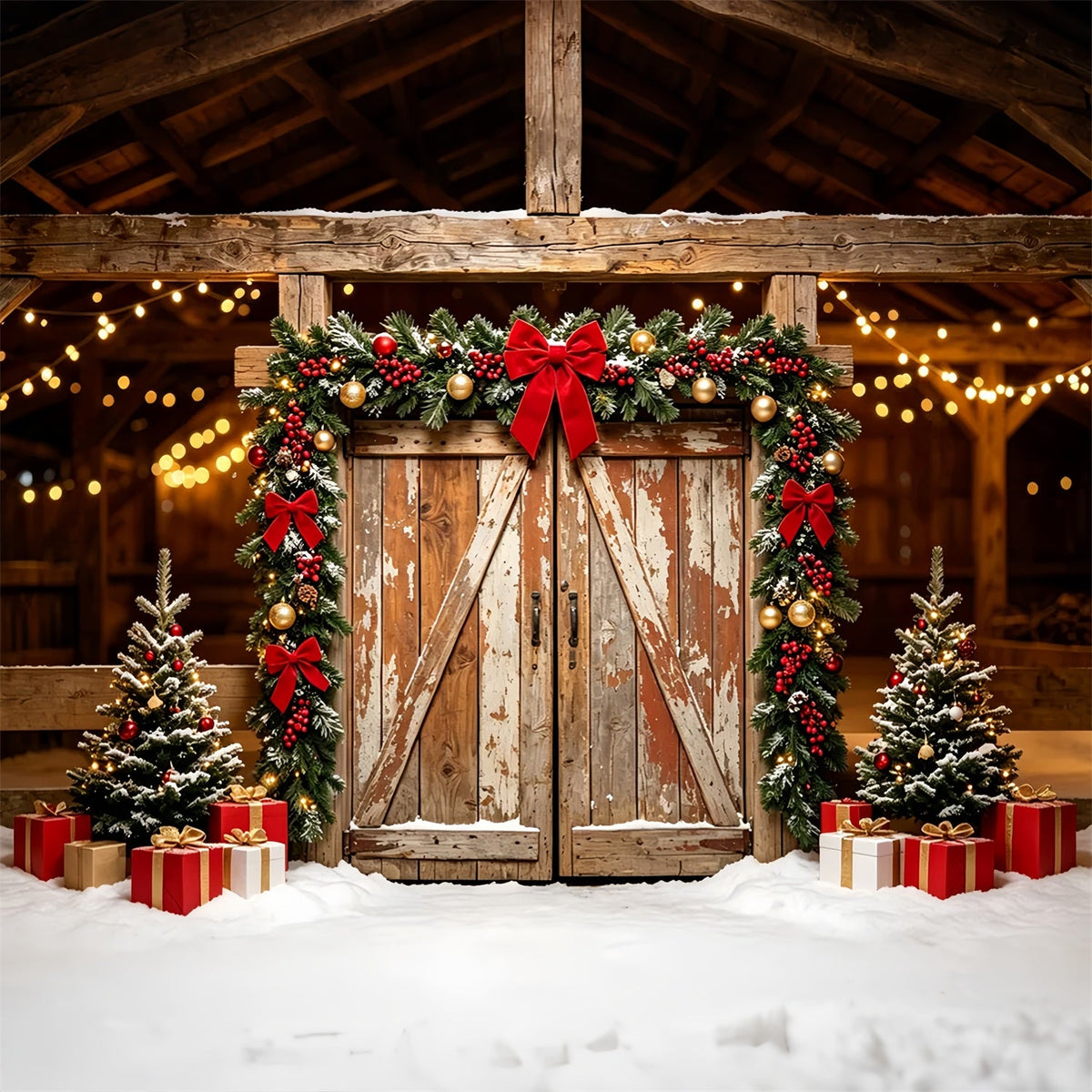 Décor De Porte De Grange De Noël Porte Ornée D'Une Guirlande Rustique De Grange Décors De Noël ZTT69-50