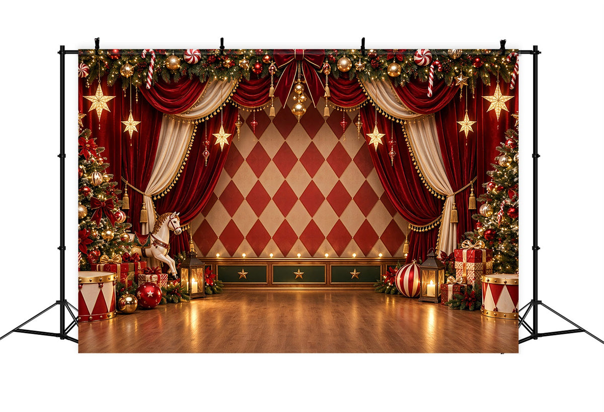 Fond Photo De Noël Scène Carrousel Rideau Velours ZTT69-54