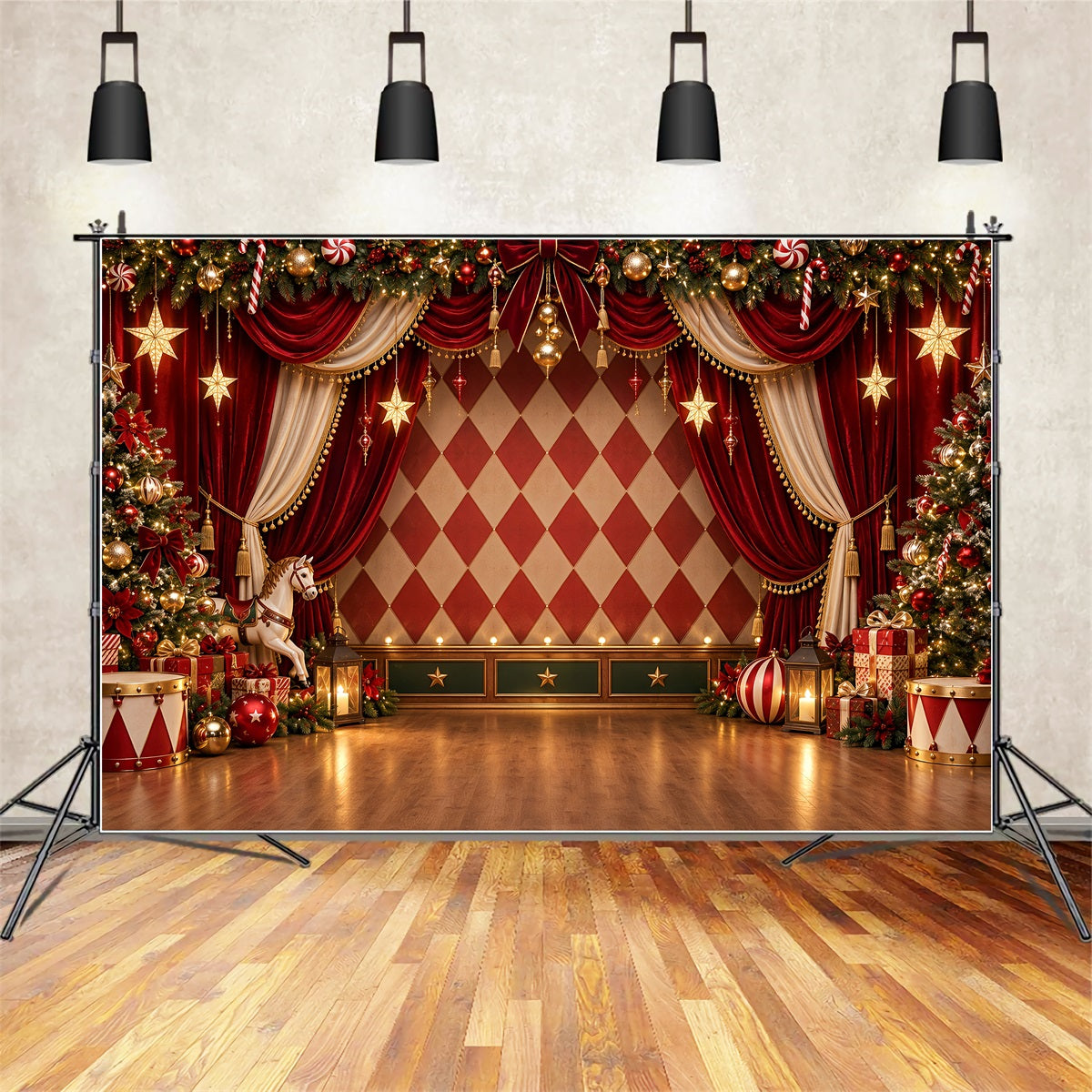 Fond Photo De Noël Scène Carrousel Rideau Velours ZTT69-54