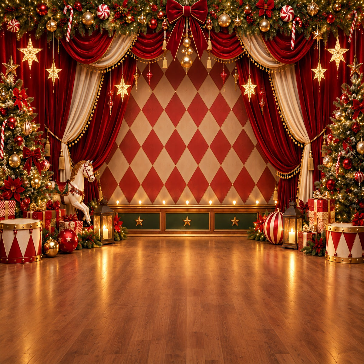 Fond Photo De Noël Scène Carrousel Rideau Velours ZTT69-54