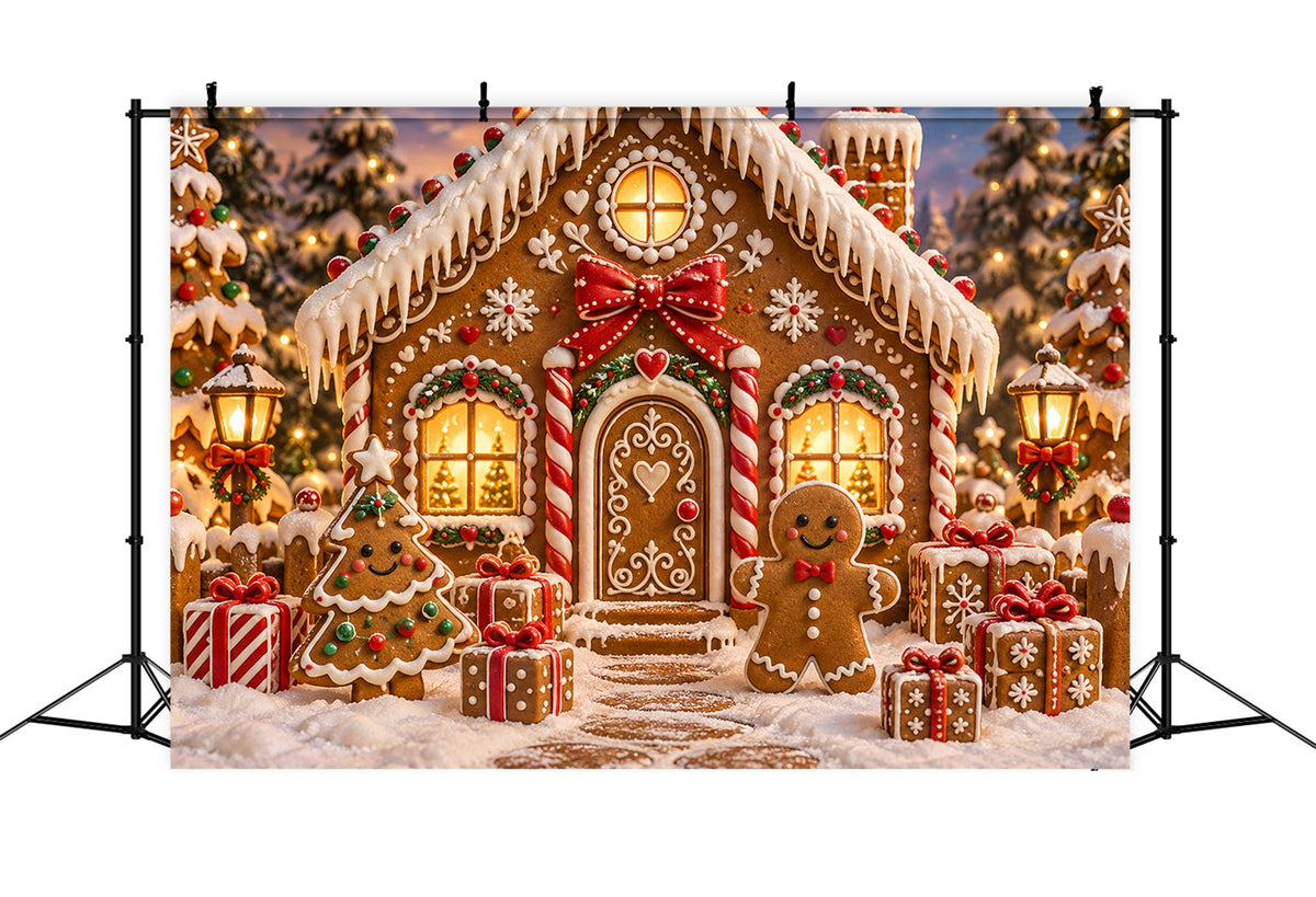 Fond Maison Pain D'Épices Cottage Bonbons Arbres Enneigés ZTT69-57