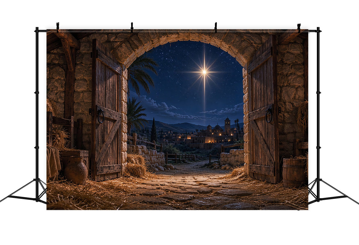 Fond De Crèche De Noël Étoile Bethléem Étable Nuit ZTT69-59
