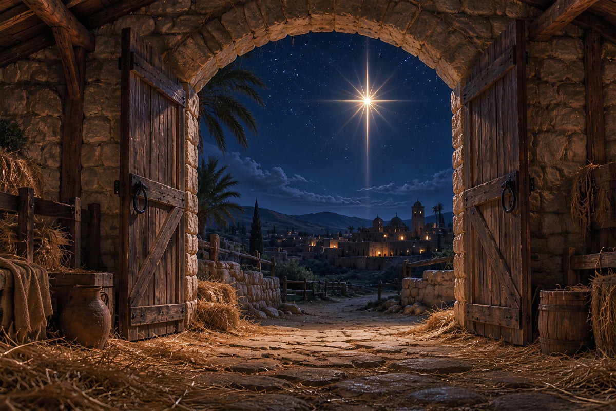 Fond De Crèche De Noël Étoile Bethléem Étable Nuit ZTT69-59