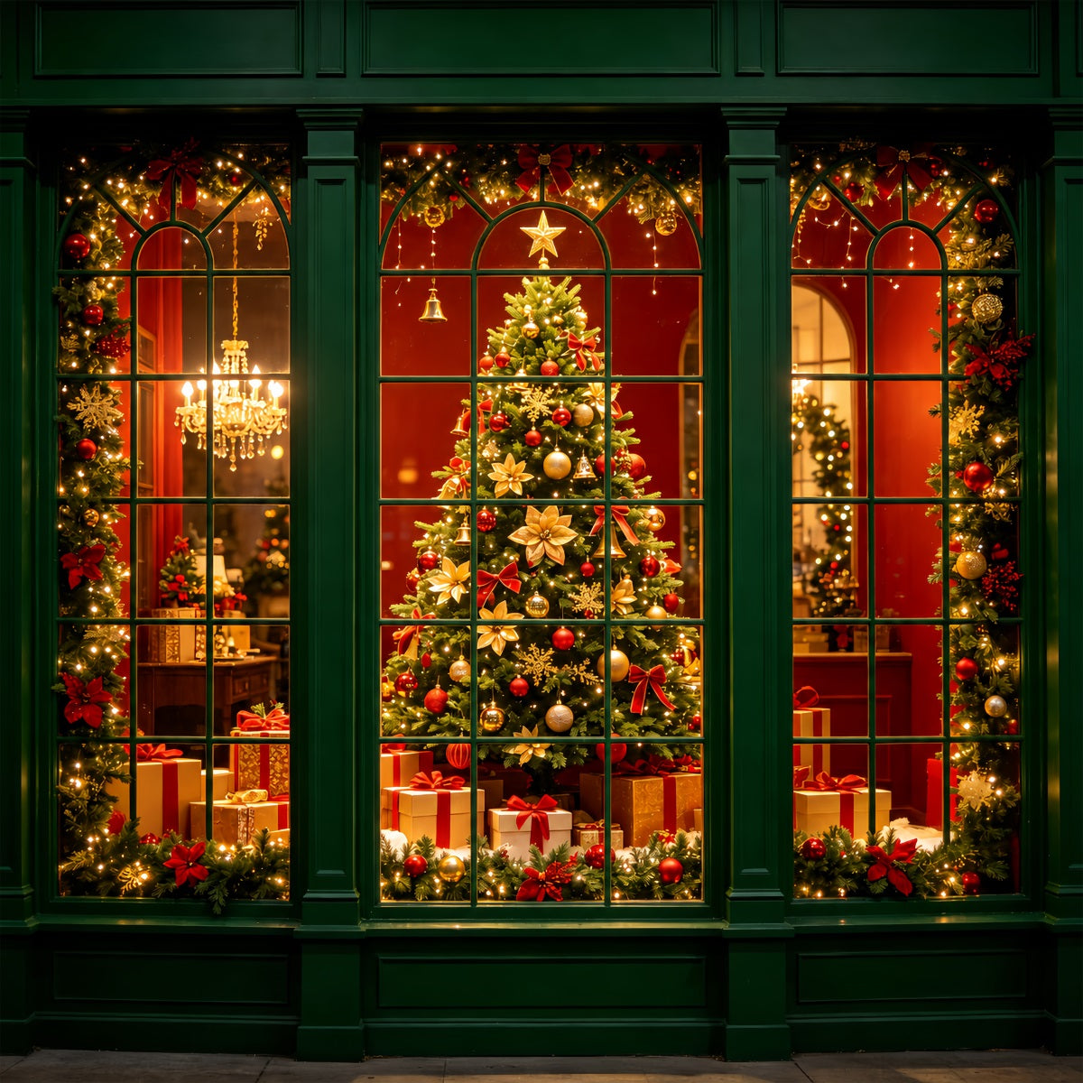 Décor De Vitrine De Noël Vitrine Verte Pour Les Fêtes Fond De Noël Professionnel ZTT69-6