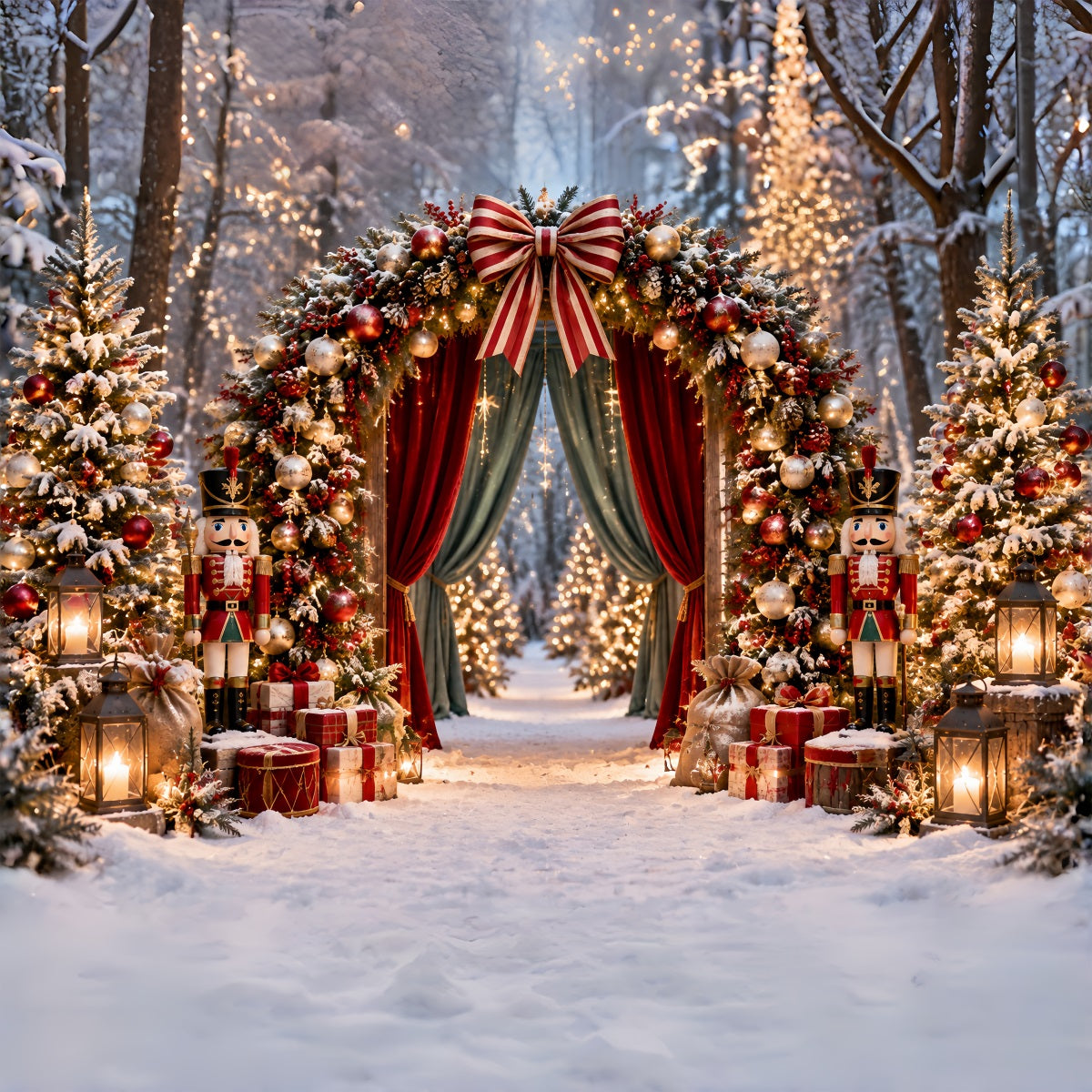 Fond Photo De Noël Arche Rideau Forêt Casse-Noisette ZTT69-64