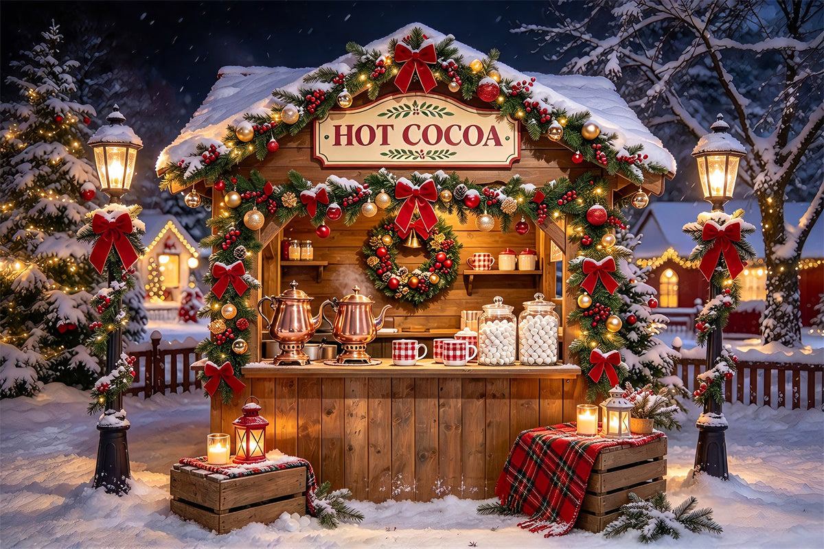 Fond Photo De Noël Stand Chocolat Chaud Enneigé ZTT69-66
