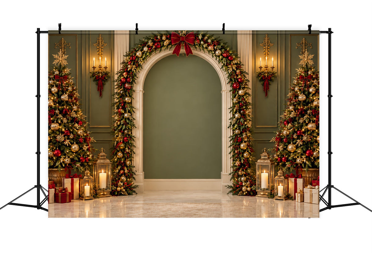 Fond Photo Père Noël Arche Guirlande Verte Dorée ZTT69-67