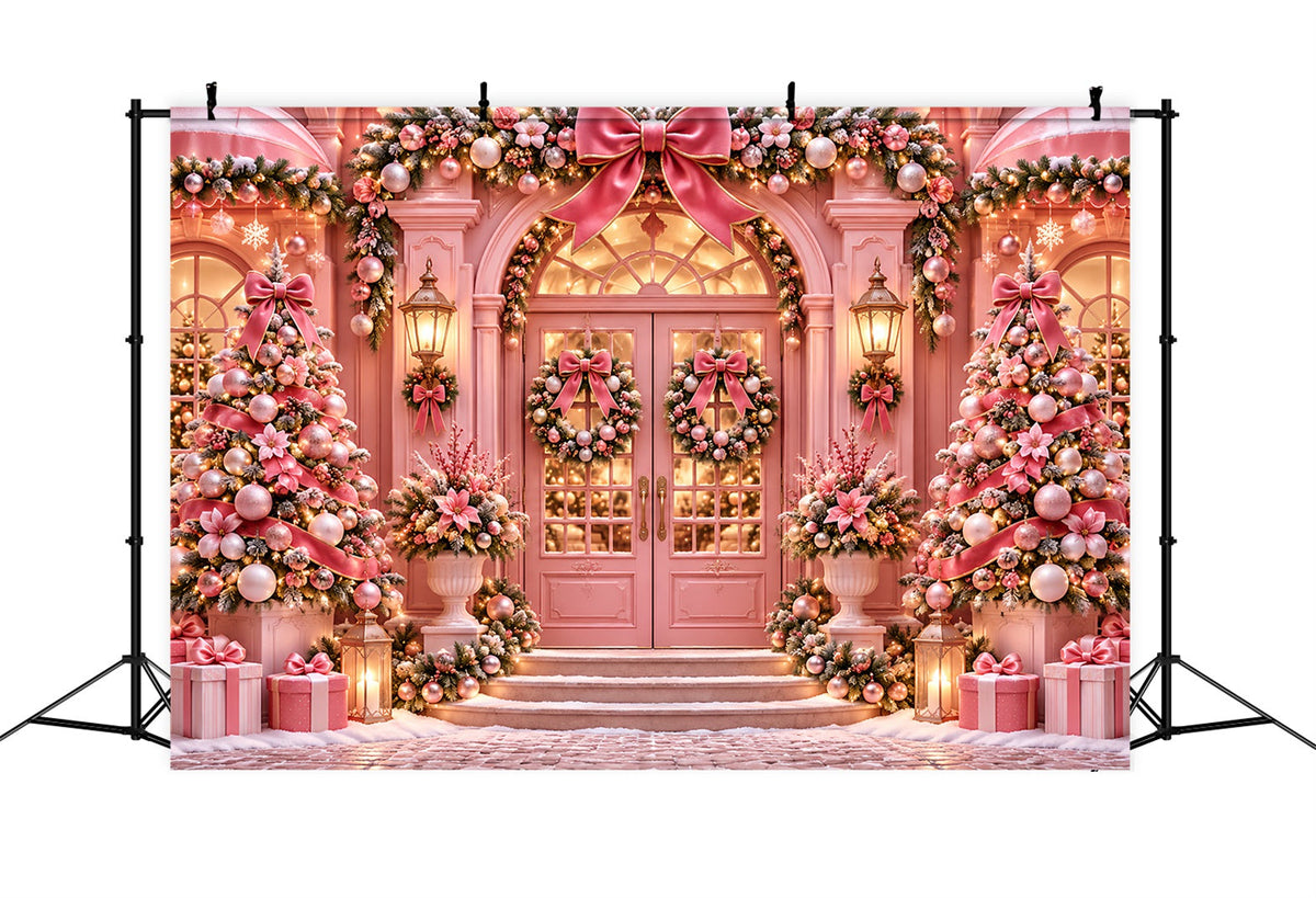 Fond De Noël Porte Rose Nœud Décoratif ZTT69-71