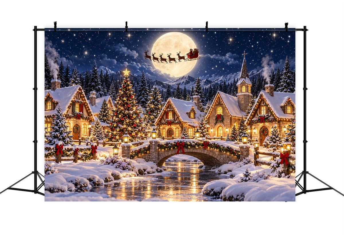 Fond Photo Père Noël Village Au Clair De Lune ZTT69-74