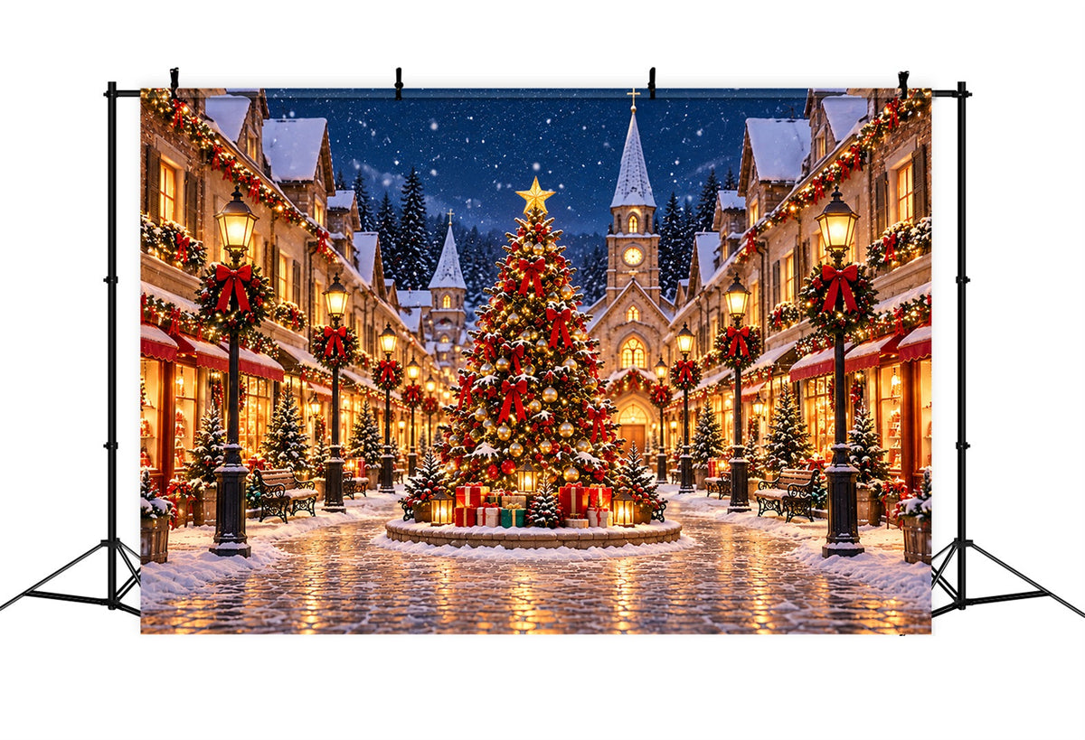 Fond De Village De Noël Place Illuminée Enneigée ZTT69-75