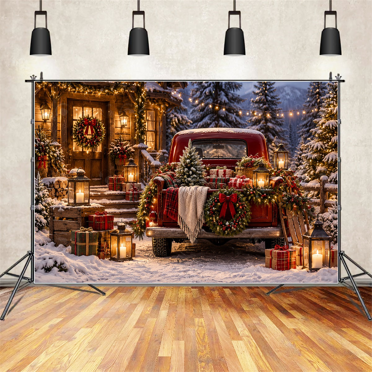 Fond De Noël Camionnette Rouge Vintage Cadeaux ZTT69-78