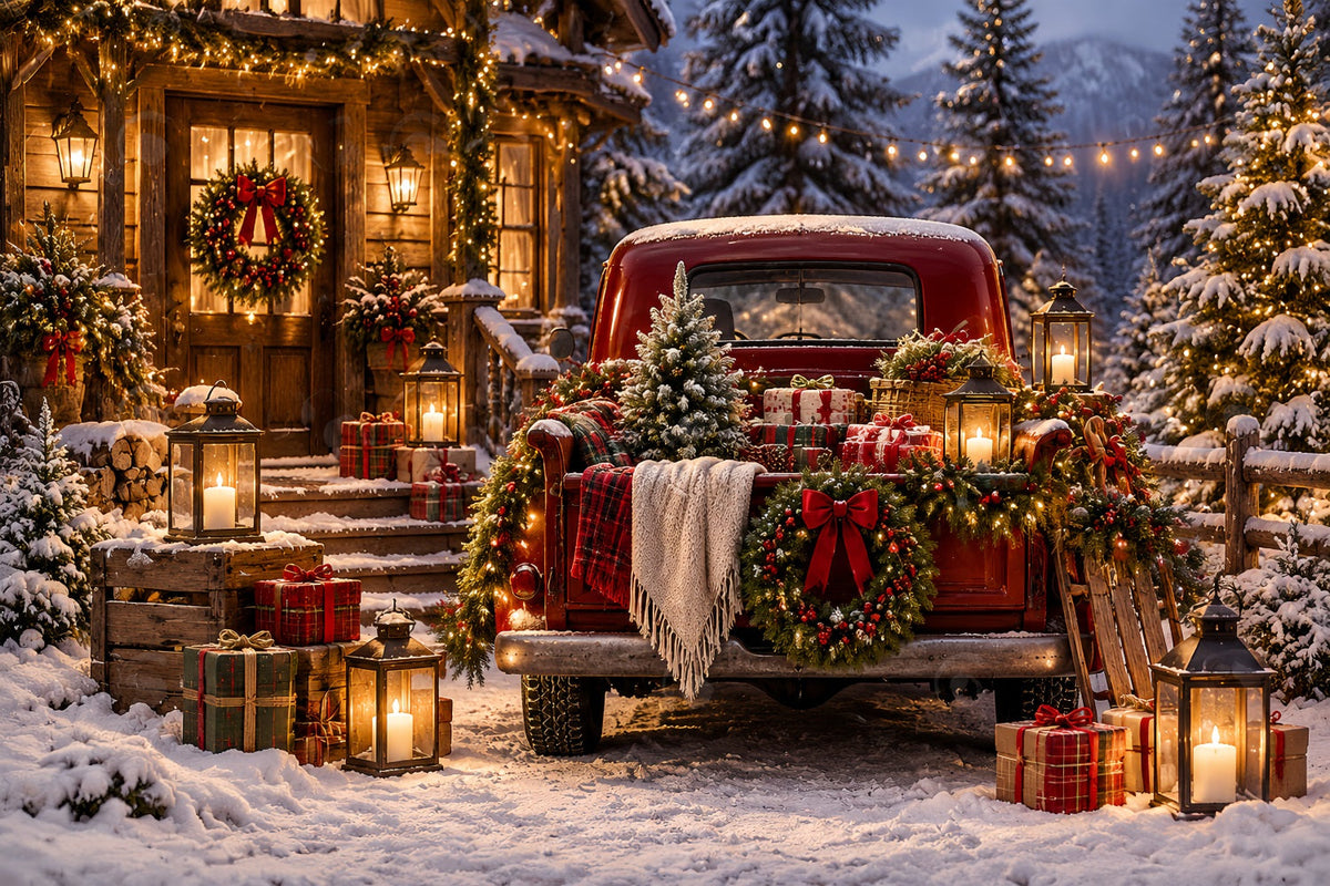 Fond De Noël Camionnette Rouge Vintage Cadeaux ZTT69-78