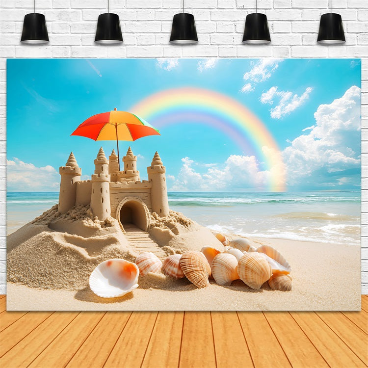 Toile de fond de Plage Été Château de Sable Arc-en-Ciel Coquillage ZXY3-13