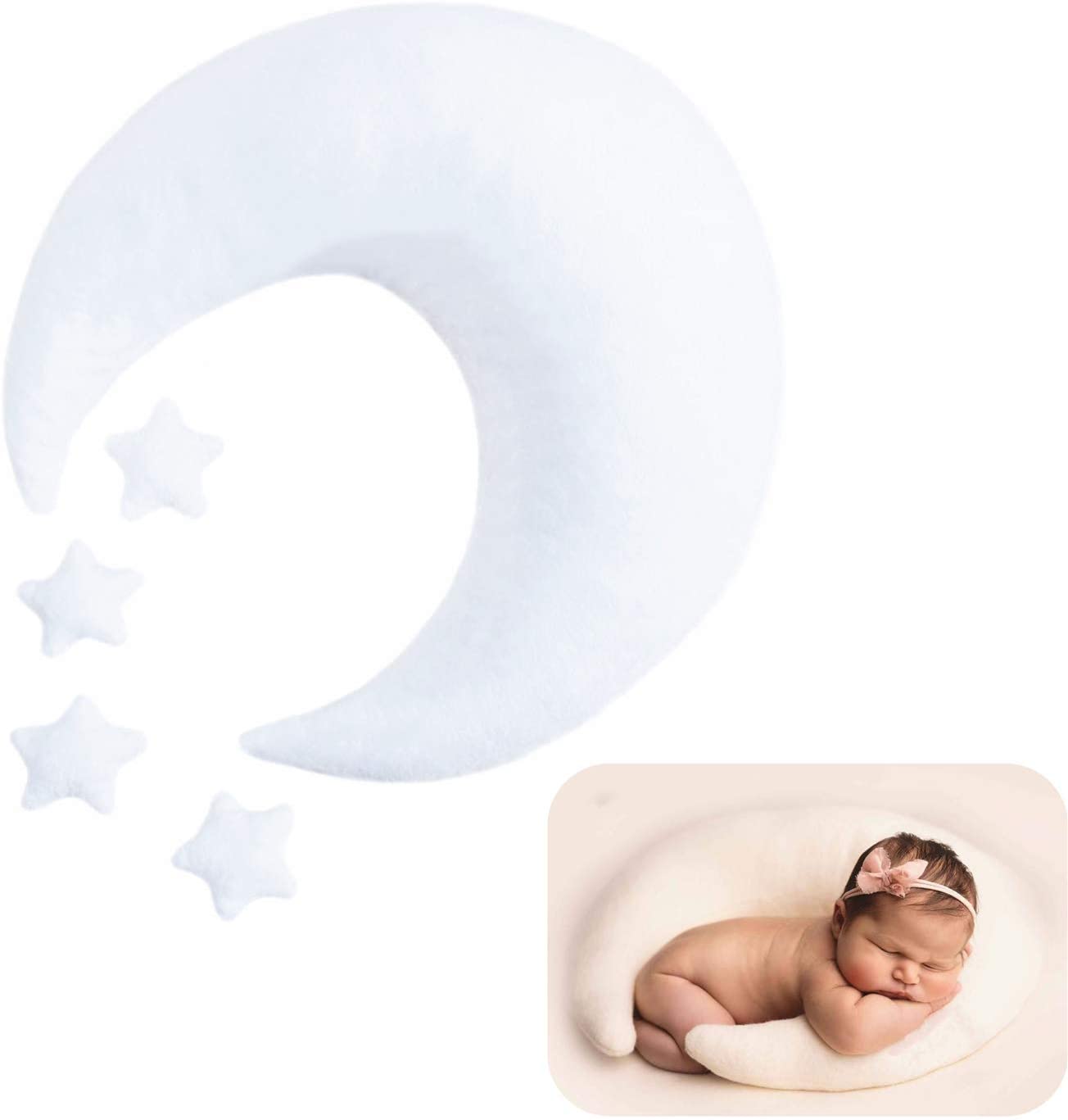 1+4pcs Nouveau-né Bébé Photographie Accessoire Toile de Fond Croissant de Lune Étoile en Peluche Oreiller Ensemble