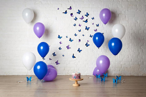 Butterfly Blue Balloon Wall Background Baby Shower Backdrops IBD-19288