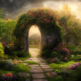 Toile de Fond de Jardin avec Arc de Fleurs Printanières Magiques D1015