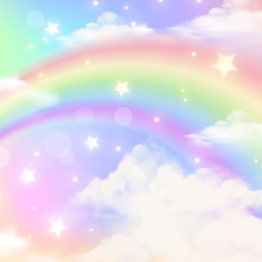 Rainbow Clouds Twinkling Stars Telón de fondo mágico D1018