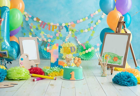 First Birthday Smash Cake Blue Backdrop for Baby Photography D304