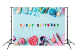 Happy Birthday Candle Colorful Birthday Items Blue Backdrop D310