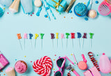 Happy Birthday Candle Colorful Birthday Items Blue Backdrop D310