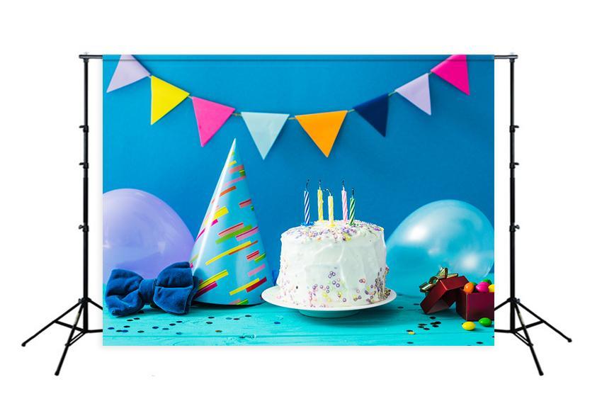 Birthday Backdrop Homemade Dessert Blue Background for Children D312