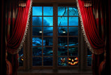 Halloween Backdrop Night Window Red Curtain for Photography