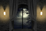 Mansion Moonlight Window Halloween Backdrop
