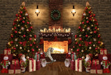 Christmas Gifts Fireplace Xmas Tree Photo Backdrop