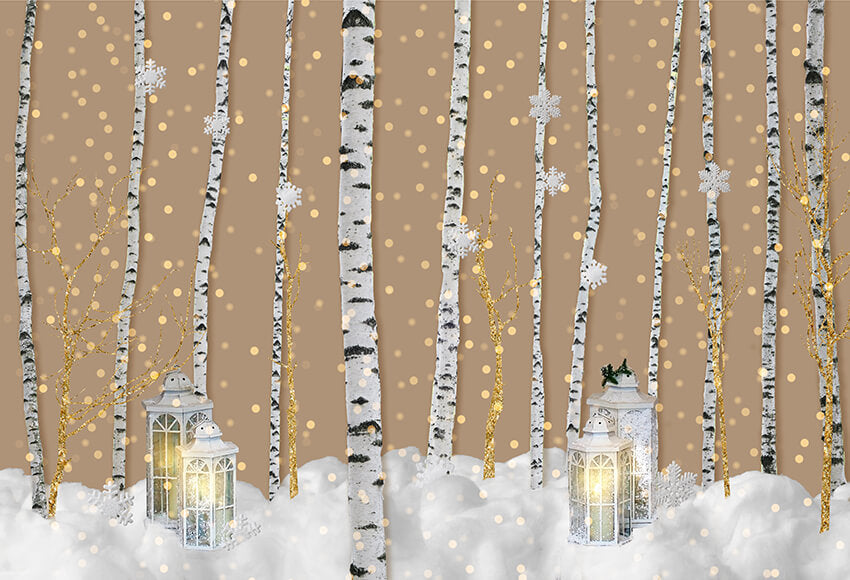 Winter Tree Trunk Snowflake Christmas Backdrop