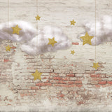 Nuages étoiles sur fond de photographie de mur de brique D925