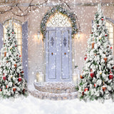 Toile de fond de neige de porte d'entrée d'arbre de Noël D933