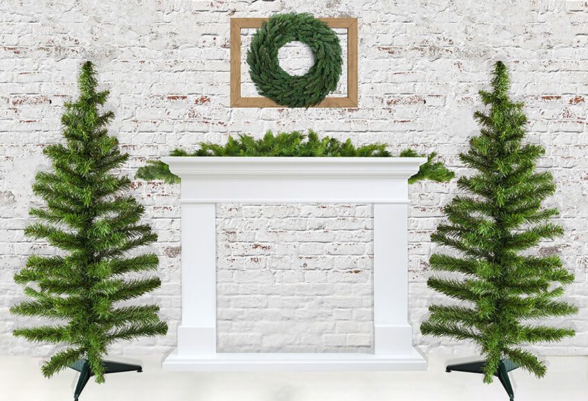 Brick Wall Christmas Tree Wreath Backdrop
