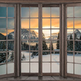 Toile de fond de scène de fenêtre de montagne de neige d'hiver D952