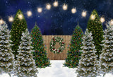 Christmas Tree Wood Door Lights Backdrop