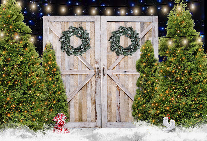 Wood Door Christmas Tree Backdrop