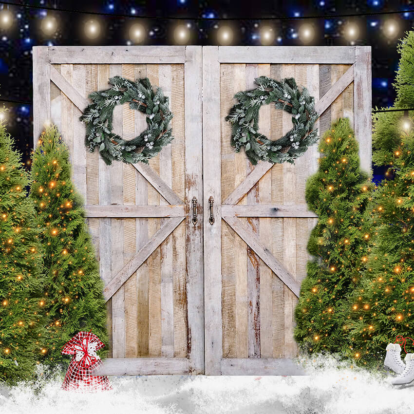 Toile de fond d'arbre de Noël de porte en bois D966