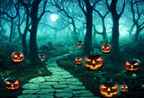 Spooky Forest Pumpkin Halloween Backdrop
